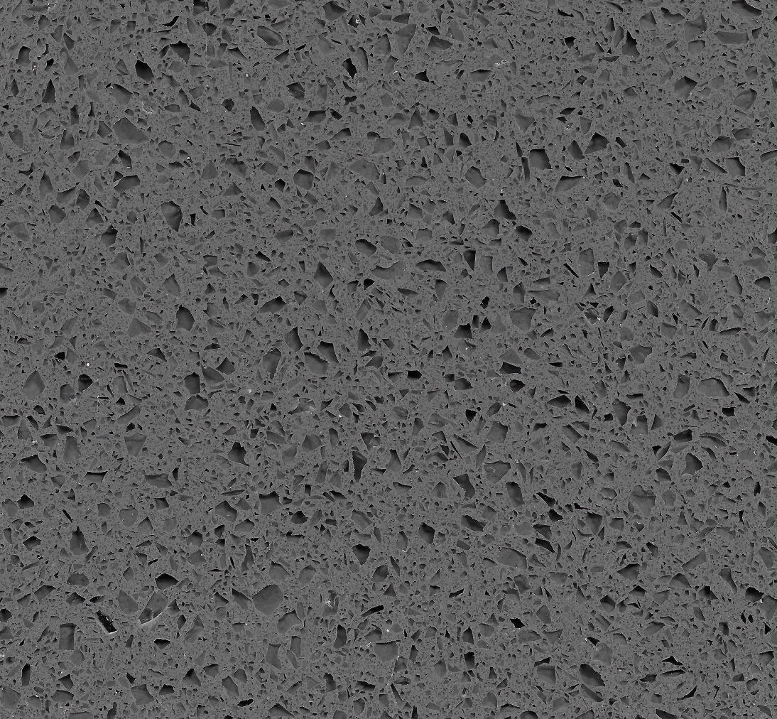 Close-up of a dark grey SEH Quartz worktop in Grey Mirrorflake