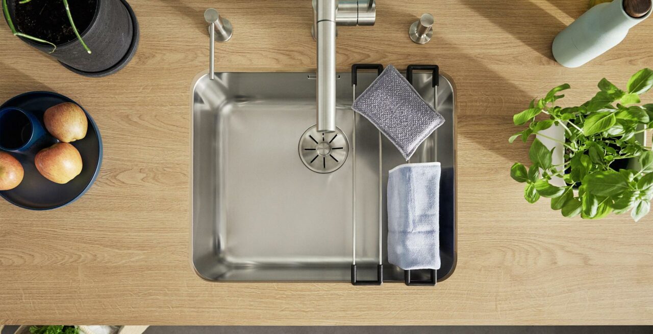 Wooden kitchen worktop with a stainless-steel undermount Blanco Solis sink
