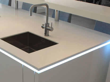 Kitchen showing LED lights as a worktop design option