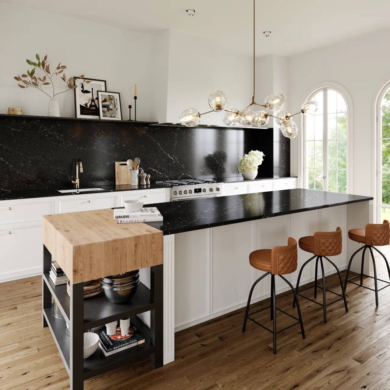 Kitchen with a worktop and splashback in Silestone® colour Romantic Ash